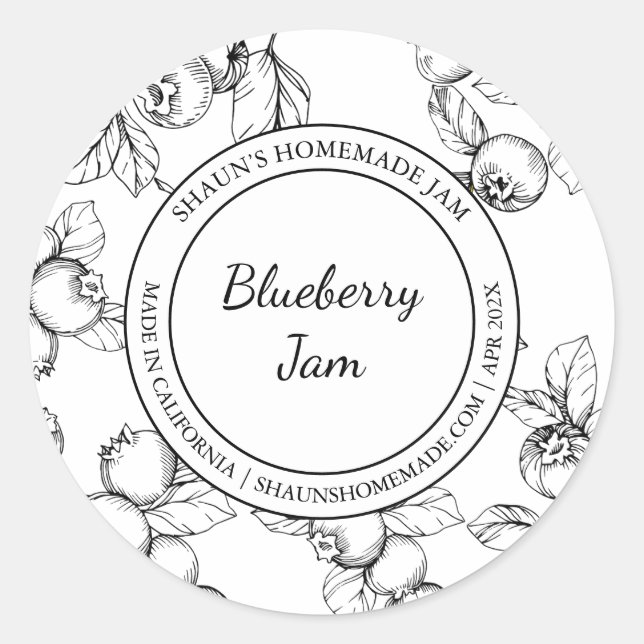 Blueberry Jam Sketch Modern Label Runder Aufkleber (Vorderseite)