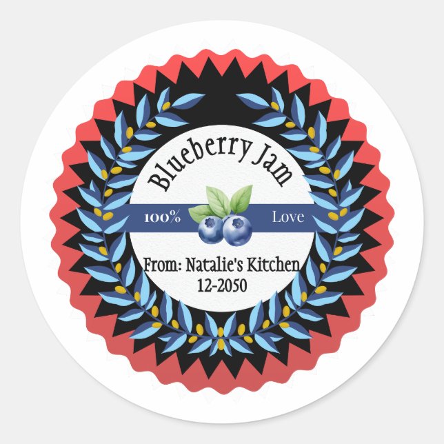 Blueberry-Marmelade aus Liebe Modern Blue Round St Runder Aufkleber (Vorderseite)