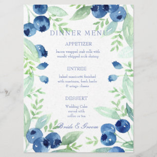 Blueberry Midsommer Rustic Berry Wedding Menu Menükarte