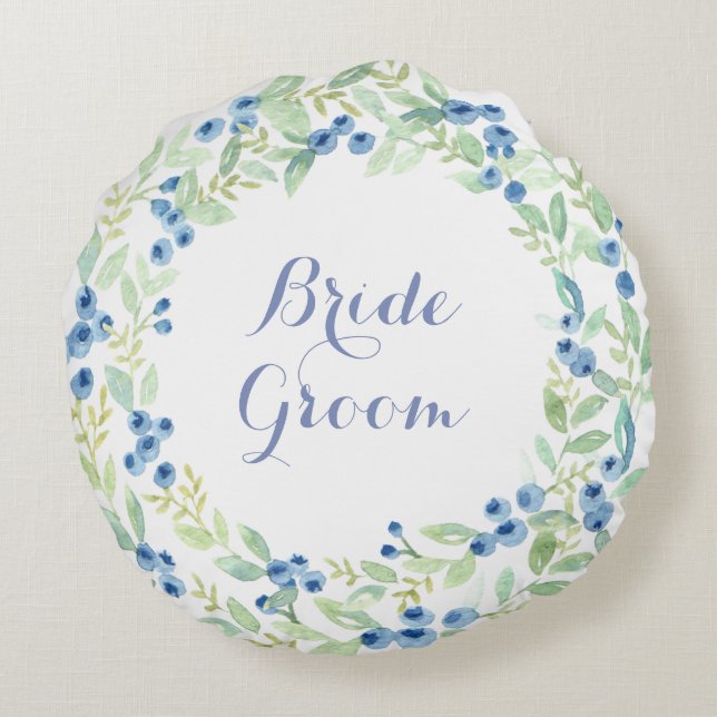 Blueberry Mittelsommer Rustikale Hochzeit für imme Rundes Kissen (Rückseite)