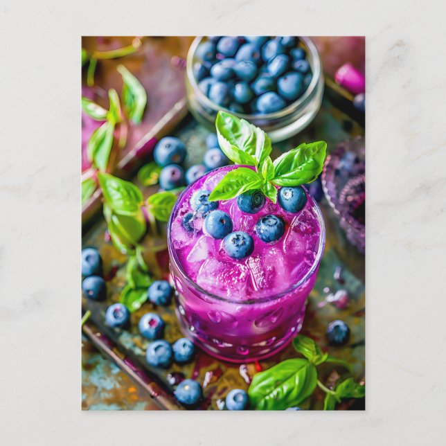 Blueberry Mojito - Sommercocktail Feiertagspostkarte (Vorderseite)