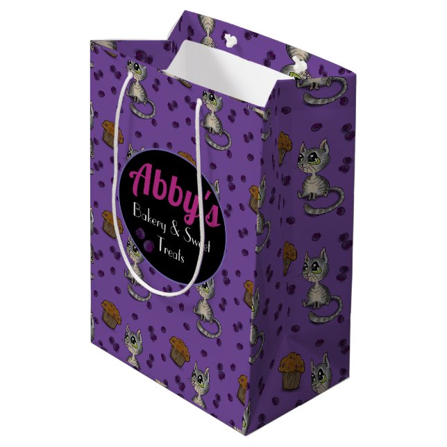 Blueberry Muffin Bloop Cat Pattern Mittlere Geschenktüte (Rückseite Schrägansicht)