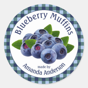 Blueberry Muffins Kariert 3" Circle Food Label Runder Aufkleber