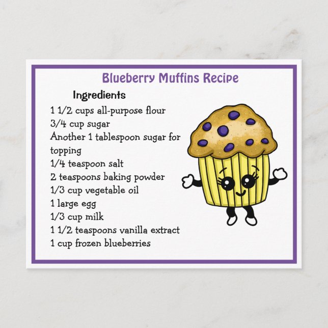 Blueberry Muffins Rezept Card Postkarte (Vorderseite)