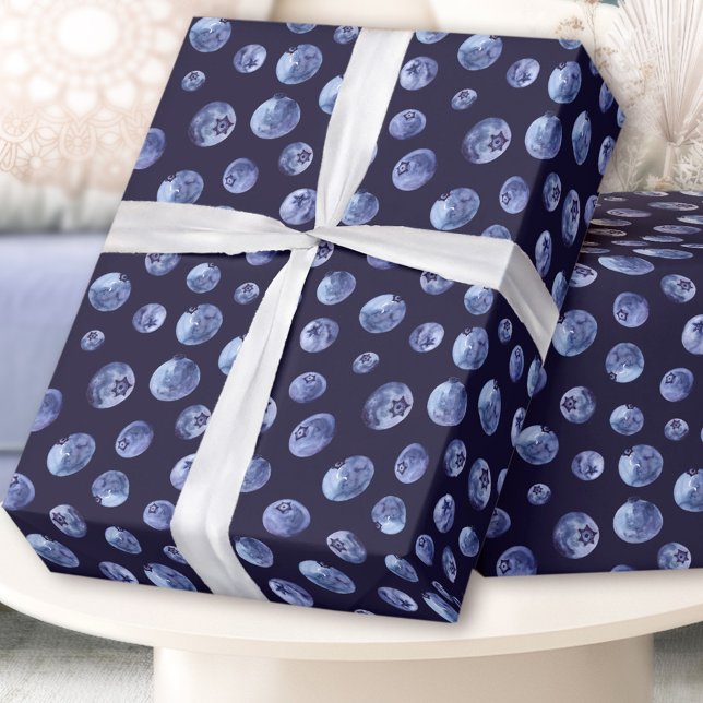 Blueberry-Muster Blaue Männer Geschenkpapier (Watercolor blueberries pattern wrapping paper)