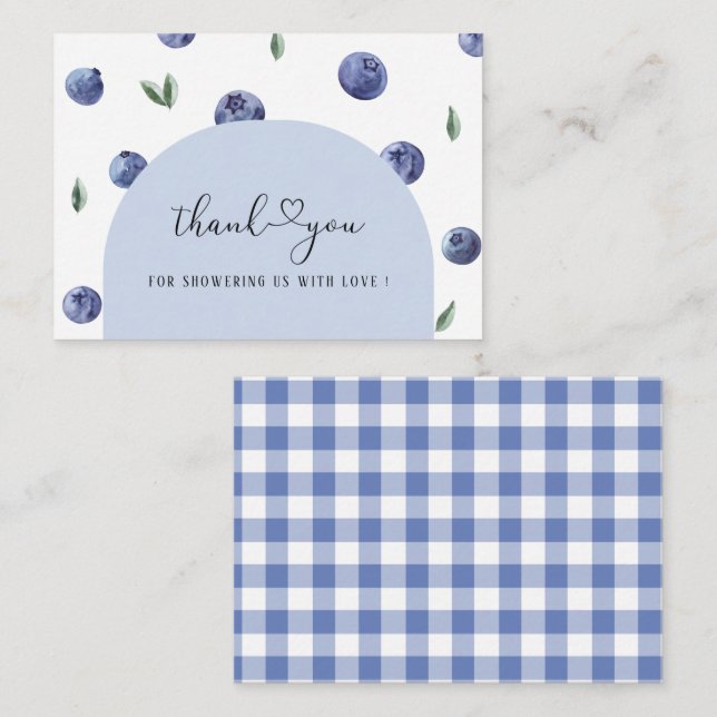 Blueberry One Birthday Boy Danke, Baby Dusche Mitteilungskarte (Vorne/Hinten)
