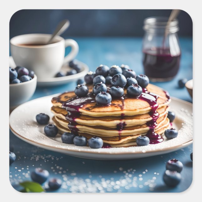 Blueberry Pancakes Quadratischer Aufkleber (Vorderseite)