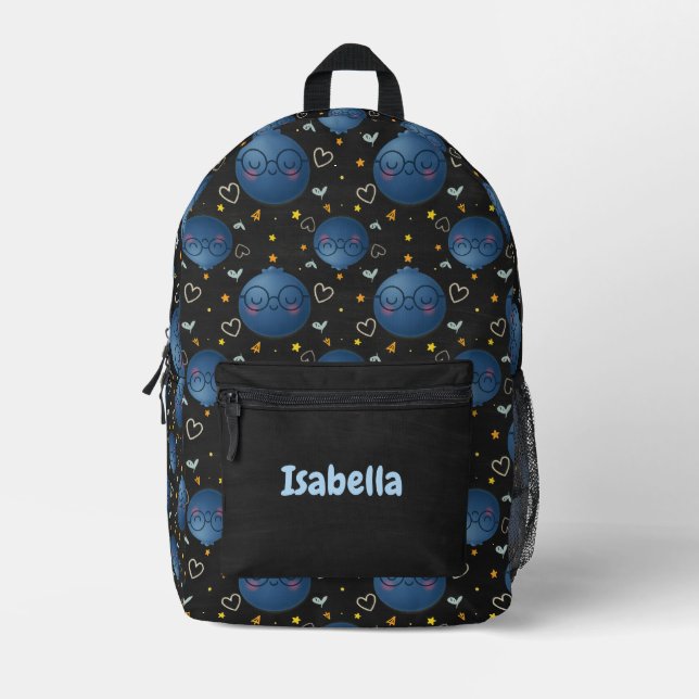 Blueberry Pattern Chalkboard Kids Backpack Bedruckter Rucksack (Vorderseite)