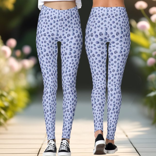 Blueberry Pattern Periwinkle Blue Summer Leggings (Blueberry Pattern Periwinkle Blue Summer Leggings)