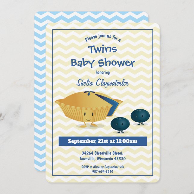 Blueberry Pie Twins Kinderdusche Einladung (Vorne/Hinten)