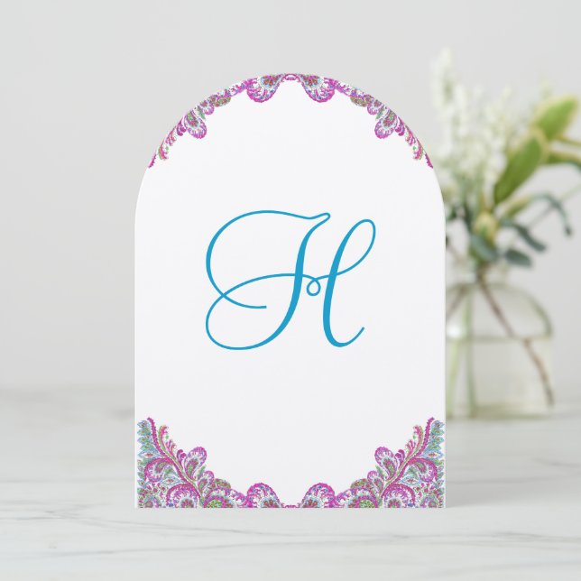 Blueberry Raspberry Ice Paisley Einladung Hochzeit (Stehend Vorderseite)