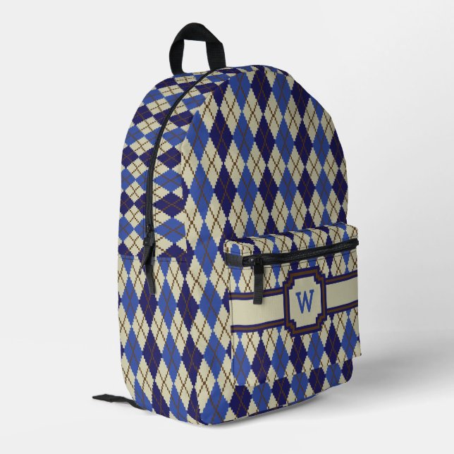 Blueberry Scone Raute Bedruckter Rucksack (Rückseitige Ecke links)