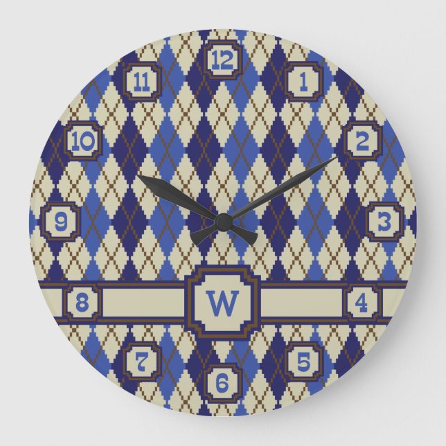 Blueberry Scone Raute Clock Große Wanduhr (Vorderseite)