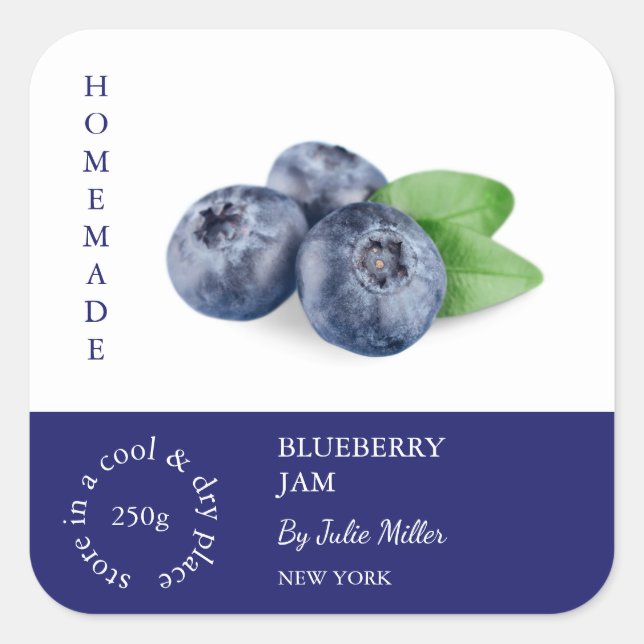 Blueberry Small Business Label Quadratischer Aufkleber (Vorderseite)