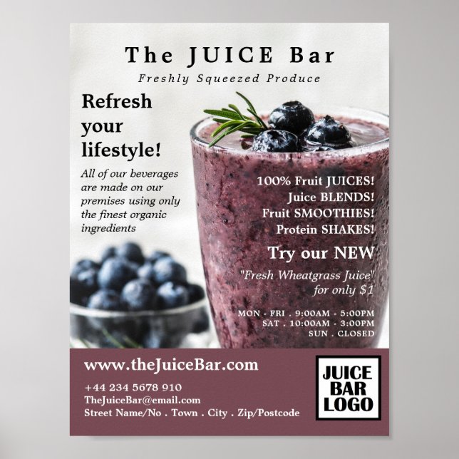 Blueberry Smoothie, Juice Bar Advertising Poster (Vorne)