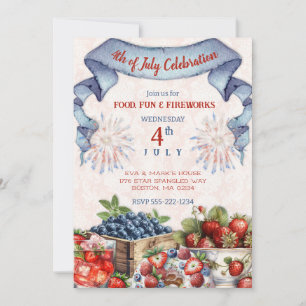 Blueberry Strawberry Alte GRILLEN 4. Juli Einladung