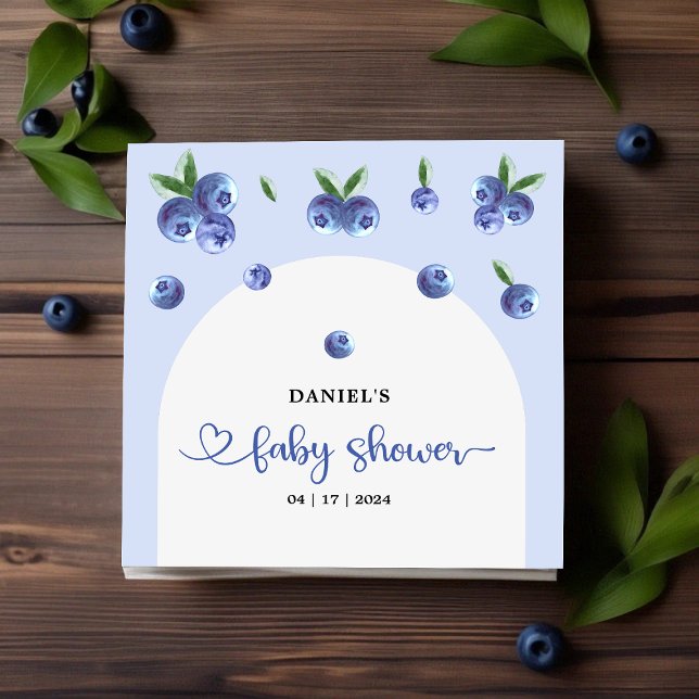 Blueberry Sweet Watercolor Boy Babydusche Napkin Serviette (Blueberry Sweet Watercolor Boy Baby Shower Napkin)