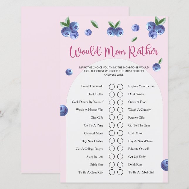 Blueberry Sweet Watercolor Girl Baby Showspiel (Vorne/Hinten)