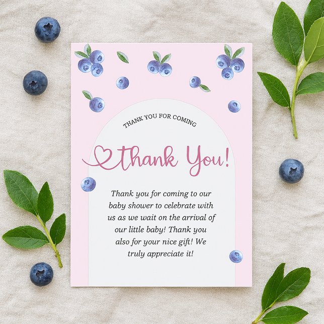 Blueberry Sweet Watercolor Girl Babydusche Dankeskarte (Blueberry Sweet Watercolor Girl Baby Shower Thank You Card)