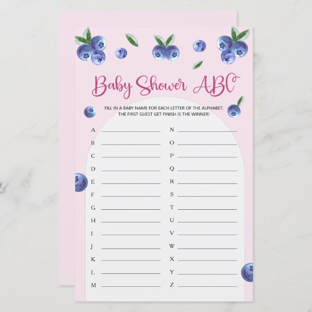 Blueberry Sweet Watercolor Kinderdusche ABC Game (Vorne/Hinten)