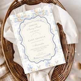 Blueberry Teddy Bear Toile Baby Shower Einladung