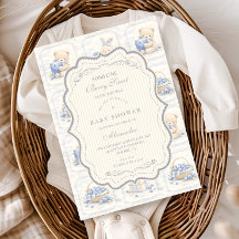 Blueberry Teddy Garden Toile Baby Shower