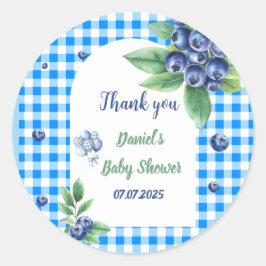 Blueberry-Themed Gingham Sweet Baby Shower Runder Aufkleber