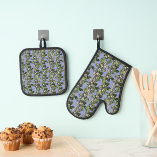 Blueberry Vine Rustic Cottage Allover print Ofenhandschuh & Topflappen-Set