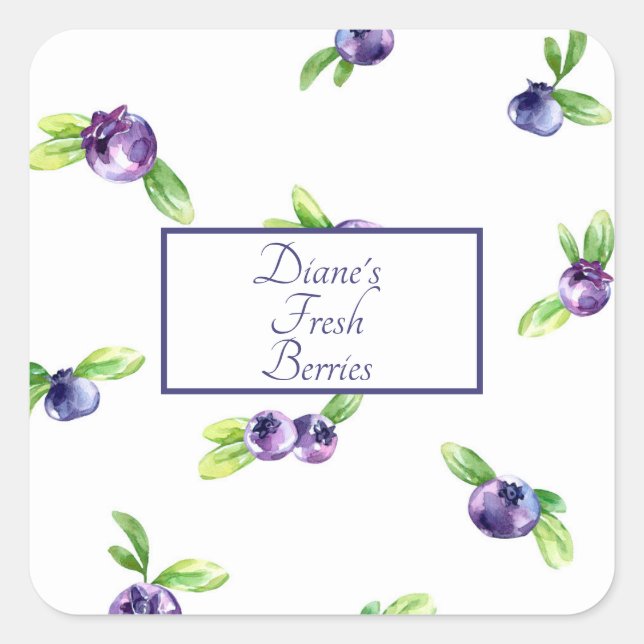 Blueberry Watercolor Scrapbook Quadratischer Aufkleber (Vorderseite)