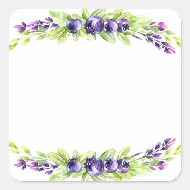 Blueberry Watercolor Scrapbook Quadratischer Aufkleber (Vorderseite)