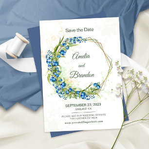 Blueberry Wildblumen Imitate Gold Foil Rahmen Hoch Save The Date