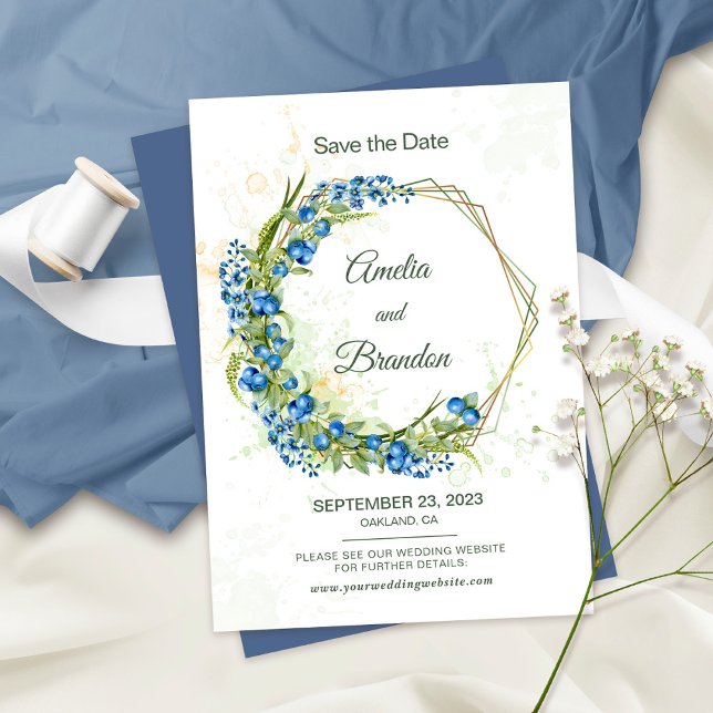 Blueberry Wildblumen Imitate Gold Foil Rahmen Hoch Save The Date (Von Creator hochgeladen)