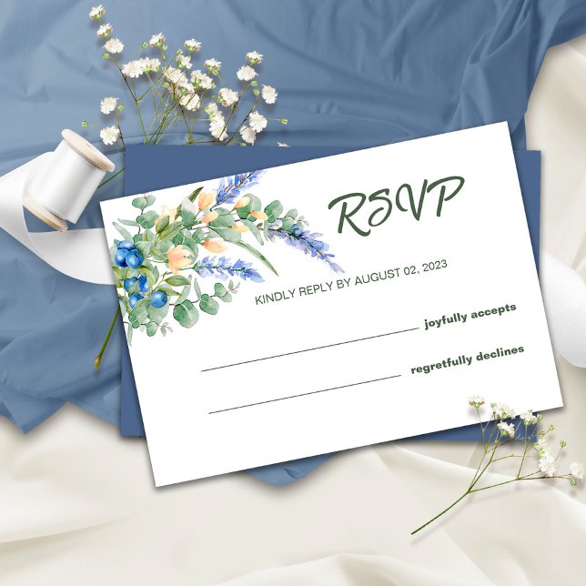 Blueberry Wildblumen Lavender Rustic Wedding RSVP Karte (Von Creator hochgeladen)