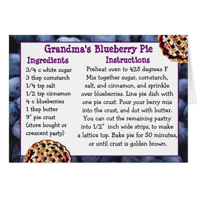 BlueBery Pie REcipe Card (Vorderseite (Horizontal))