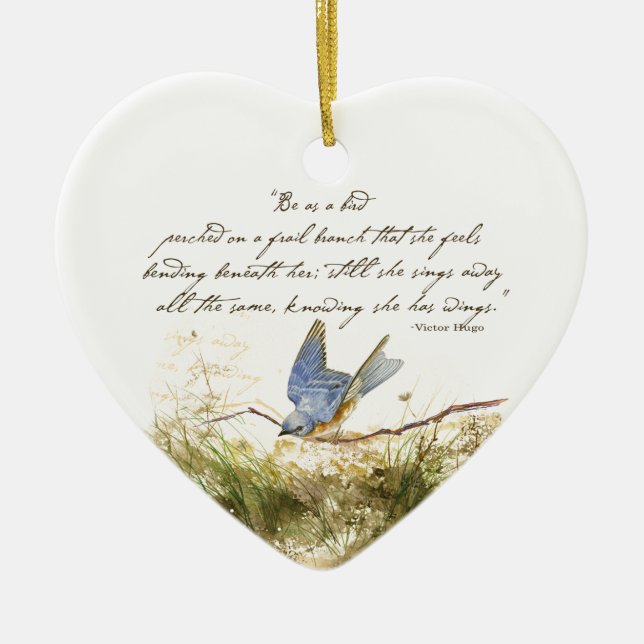 Bluebird auf Branch Inspiration Gedicht Wasserfarb Keramik Ornament (Vorne)