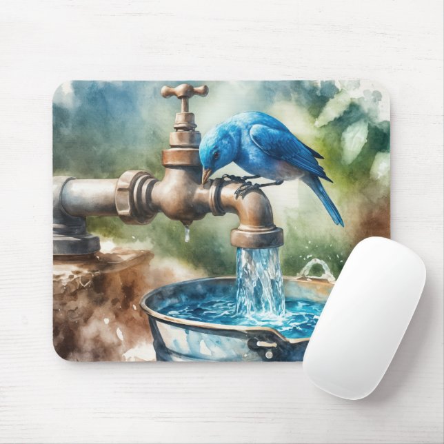 Bluebird auf einem alten Wasserhahn Mousepad (Mit Mouse)