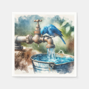 Bluebird auf einem alten Wasserhahn Serviette