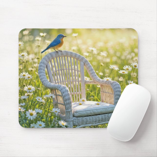 Bluebird auf einem Wicker-Vorsitz Mousepad (Mit Mouse)