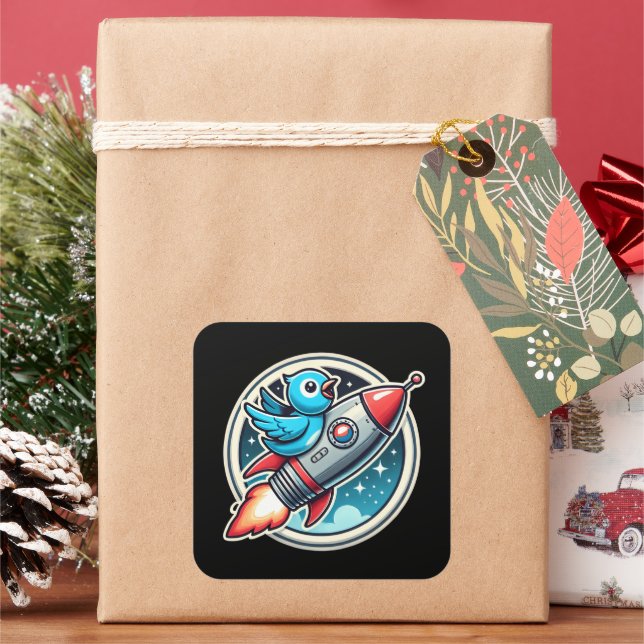 Bluebird auf einer Rakete Quadratischer Aufkleber (Feiertag)