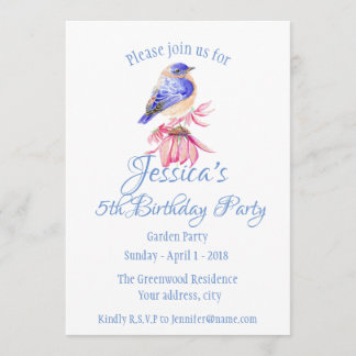 Bluebird Bird Pink Flower Garden Einladung