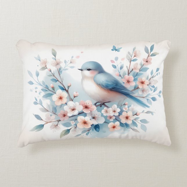 Bluebird Blossom Watercolor Serenity Dekokissen (Vorderseite)