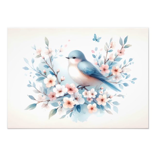 Bluebird Blossom Watercolor Serenity Fotodruck (Vorne)