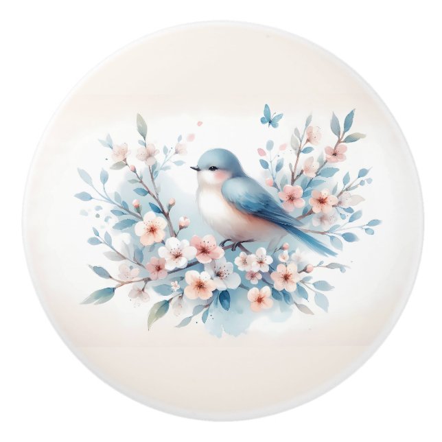 Bluebird Blossom Watercolor Serenity Keramikknauf (Vorderseite)