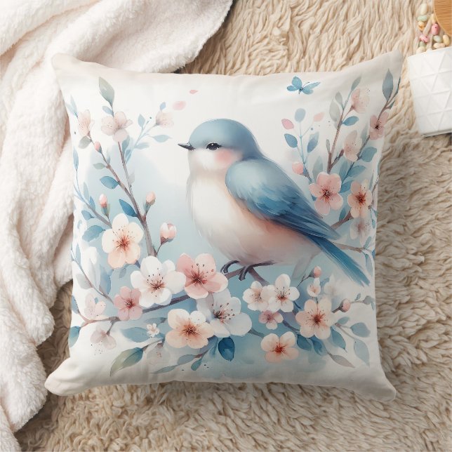 Bluebird Blossom Watercolor Serenity Kissen (Decke)