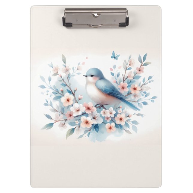 Bluebird Blossom Watercolor Serenity Klemmbrett (Vorderseite)