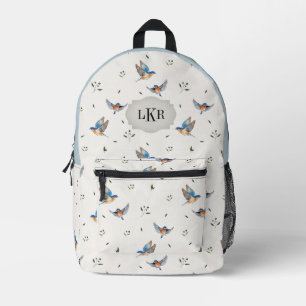 Bluebird & Blueberry Muster 3-Buchstaben-Monogramm Bedruckter Rucksack