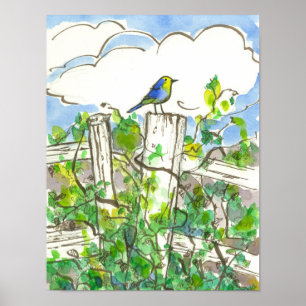 Bluebird Brambles Blue Sky Poster