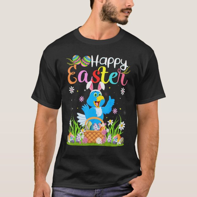 Bluebird Bunny Egg Jagd Bluebird Happy Oster T-Shirt (Vorderseite)