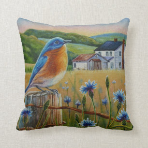 Bluebird Corblüten Sommerfarm Wasserfarbe Kunst Kissen