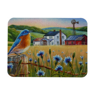 Bluebird Corblüten Sommerfarm Wasserfarbe Kunst Magnet
